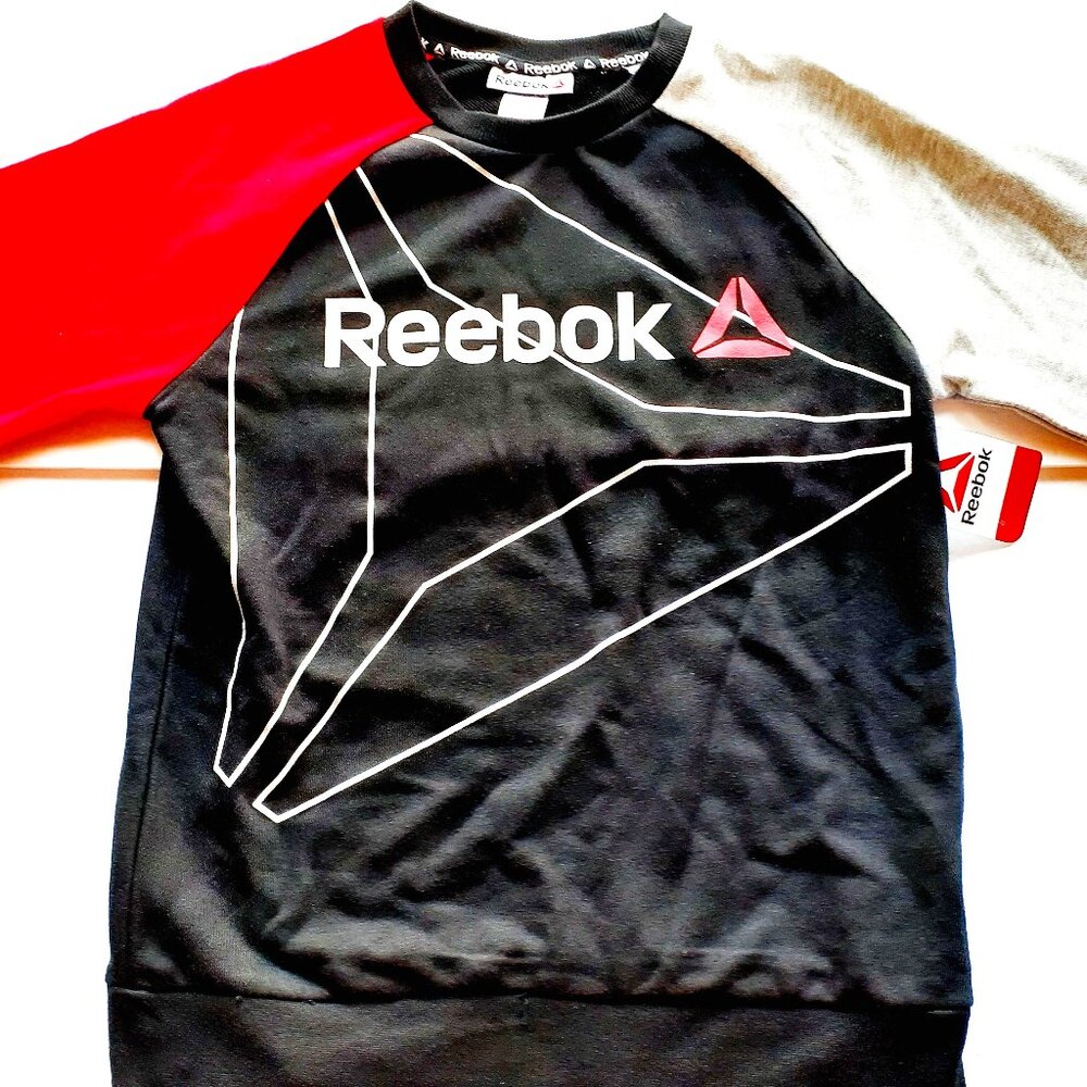 Reebok Boys Sweatshirt Pullover Colorblock Black Gray Red Large 10-12 New